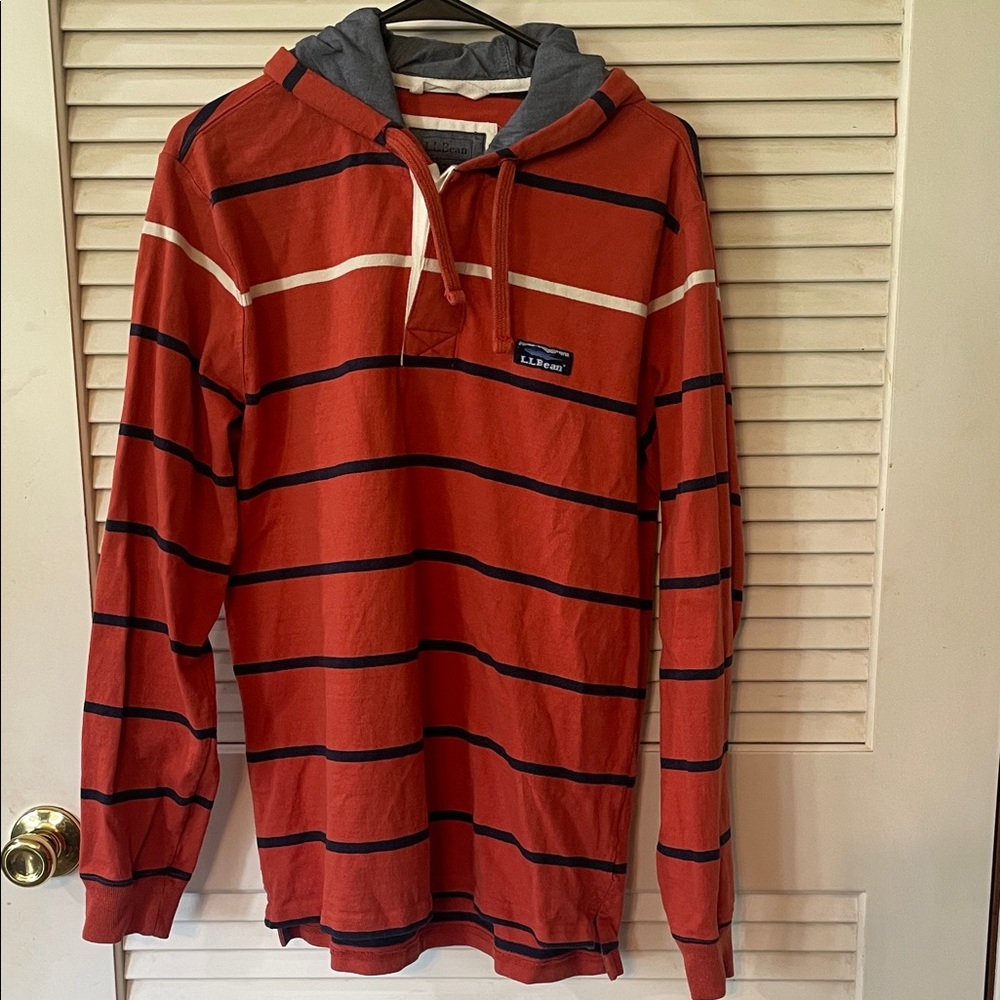 L.L. Bean Men's Red and Black Striped Hoodie